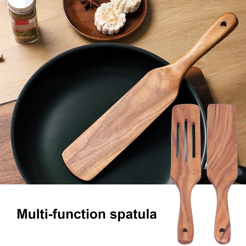 2pcs Slotted Turner Spatula Simple Wooden Spatula with Long Handlefor