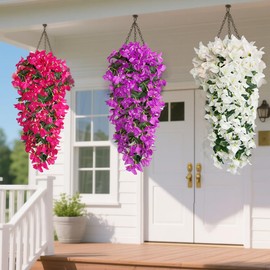 RioBeryo Artificial Fake Hanging Flowers for Outdoors Decorations - 2 Pcs Uv Resistant Faux Plants Outdoor Indoor Planter Decor for Balcony Yard Porch Garden Patio Home Decor(White)