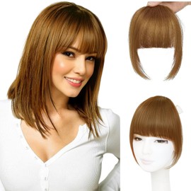 Real Human Hair Air Bangs with Clips in Replacement Hair Extensions Fringe (French Bangs-Brown)