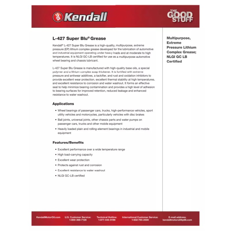 Kendall 10 Pack Kendall L-427 Super Blu Grease; (10) 14oz