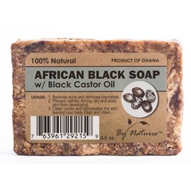 By Natures 100% Natural African Black Soap With Black Castor Oil 3.5 Oz (Pack of 1)