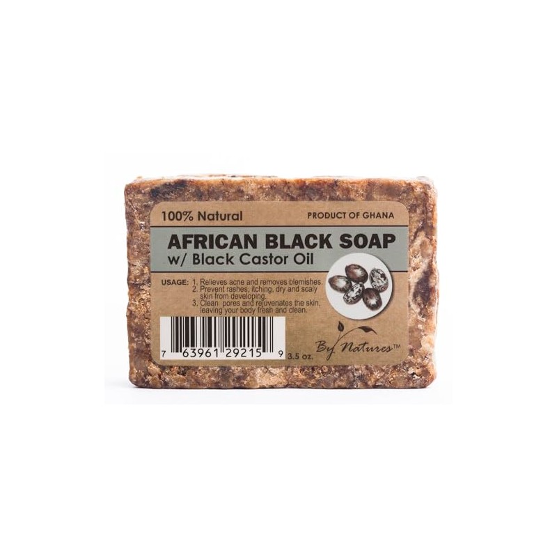 By Natures 100% Natural African Black Soap With Black Castor