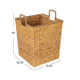 Household Essentials Square Handwoven Water Hyacinth and Seagrass Basket with Handles, Natural