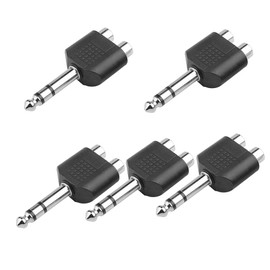 euroharry 5 x 6.35 mm Male to Dual RCA RCA Female Audio Jack Y Adapter Plug and Play (5 x 6.35 mm Male to Dual RCA Female)