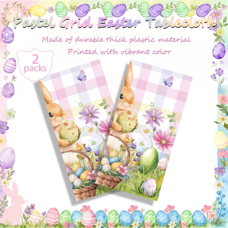OQOQ Plaid Pastel Easter Tablecloth (2 Packs) -108x54 inches Spring