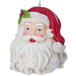 The Bridge Collection 4" Vintage Santa Head Christmas Tree Ornament - Classic Red and White Santa Claus Christmas Ornament with Long Beard