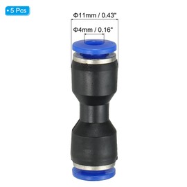 PATIKIL 4mm Push to Connect Fittings, 5Pcs Plastic Air Line Hose Fitting Quick Release Pneumatic Connectors Straight Union Two Way Coupler for Tube, Blue