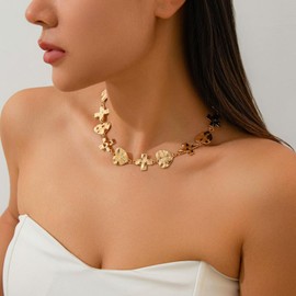 Your Always Charm Gold Chunky Cross Necklace for Women Statement Cross Pendant Necklace Layered Hammered Bold Cross Necklace