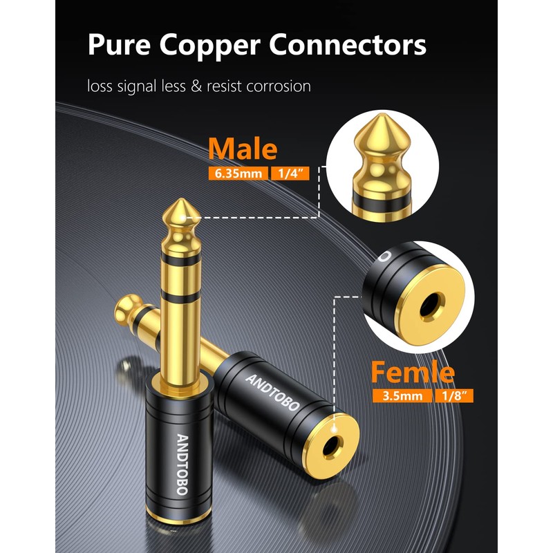 ANDTOBO 1/4''(6.35mm) Male to 1/8'' (3.5mm) Female Stereo Audio Jack