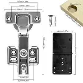 JASFLY Pack of 6 Hinges for Cabinet Doors, Pot Hinge 35 mm, Cabinet Hinges with 36 Screws and Screwdriver for Kitchen Cupboard Wardrobe 100-105°