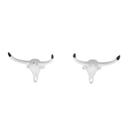 Decorative Cast Iron Bull Horns Wall Decor, 6 Inch, White, Set of 2