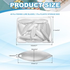 PATIKIL Fishing Lure Blades, 40 Pack 1.2" x 0.4" Fishing Spinner Baits Willowleaf Lure Spinner Making Part with Plastic Storage Box for Bait Accessories, Silver Tone