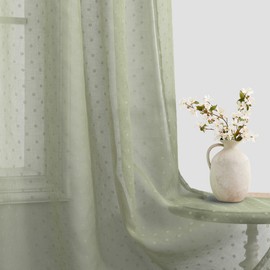 Sage Green Curtains 72 Inch Length for Dining Room 2 Panels Set Polka Dots Sheer Bedroom Curtains Grommet Spring Boho Country Decor Drapes Vintage Neutral Earth Tone Pattern Pale Green Sheer Curtain