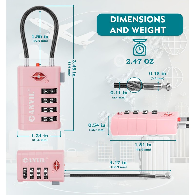 ANVIL 4 Digit Luggage Locks, TSA Locks for Luggage, Advanced
