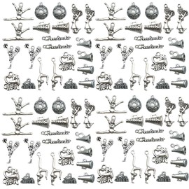 80pcs Cheerleader Charms Pendants Gymnastics Charm for Crafting Cheer and School Sports Spirit Antique Silver Cheerleader Girl Dance Jumping Jewelry Findings Making Accessory DIY Necklace Bracelet SN31