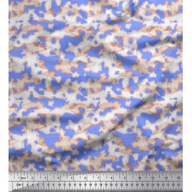 Soimoi Blue Poly Crepe Fabric Lines & Texture Print Fabric by The Yard 42 Inch Wide
