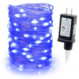 WYZworks LED String Lights 33 feet 100 LEDs Flexi Starry Ribbon Fairy Lights, 8 Modes w/6H Timer, Waterproof, Transparent Wire, Plug-in, Outdoor, Christmas Tree, Holiday, Plug-in, Blue