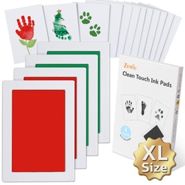 Zemiu Baby Handprint and Footprint XL Size Kit, 2 Pieces Baby Handprint Ink Pads with Clean Touch & 6 Imprint Cards Safe for Baby, Family Keepsakes, Pet Paw Green & Red