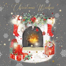 Cherry Orchard Open Christmas Card, Christmas Wishes. Traditional Design from the Gorgeous Grace range, finished with gold foil, comes with Gold Envelope