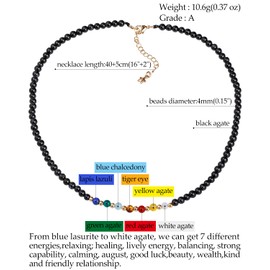 Jewboo 7 Chakra Beaded Choker Necklace for Women Black Agate Healing Crystals and Gemstones Meditation Yoga Balance Jewelry