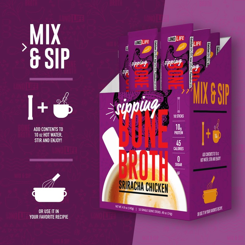 LonoLife Sriracha Chicken Bone Broth Powder Mix | 10g Protein