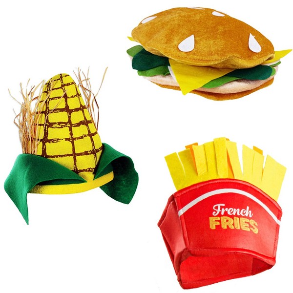 Tigerdoe Food Hats – Fast Food Hats - Burger Hat - Fries Hats - Corn On The Cob Hat - Food Costumes (3 Pack) (3 Pack Food Hats)