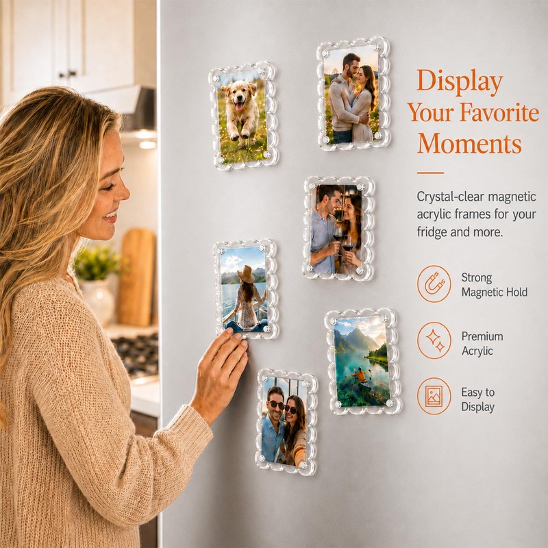 6 Pack Scalloped Acrylic Magnetic Photo Frames, 2.56 x 3.74