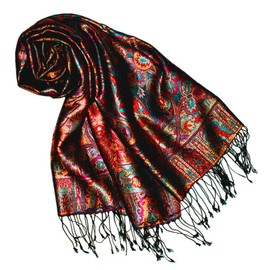 Lorenzo Cana Luxury Pashmina Scarf Jacquard Woven 100% Silk Paisley Pattern Multicoloured 70 x 190 cm - Multicoloured Paisley, size: 70 x 190 cm