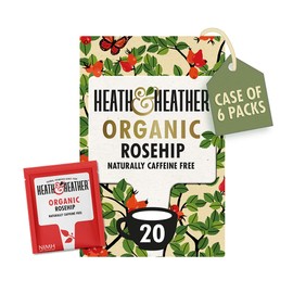 Heath & Heather Organic Rosehip Teabags | Individually Wrapped Caffeine-Free Herbal Tea Infusions | 6 Packs of 20, Total 120 Tea Bags