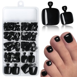 AddFavor 120pcs Black Press on Toenails for Women, Toe Nail Press on Square Fake Toenails Black Full Cover Toenail Press ons Fake Toe Nail Tips Glue on Toenails, 12 Sizes Toe Press on Nails