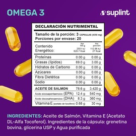 Suplemento de Omega 3 3420 MG con Vitamina E | Apoyo al Sistema Inmunológico | Suplementos de Aceite de Pescado con Omega 3 EPA y DHA | sin OGM, Sin Gluten | Fabricado en MÉXICO | 60 Cápsulas