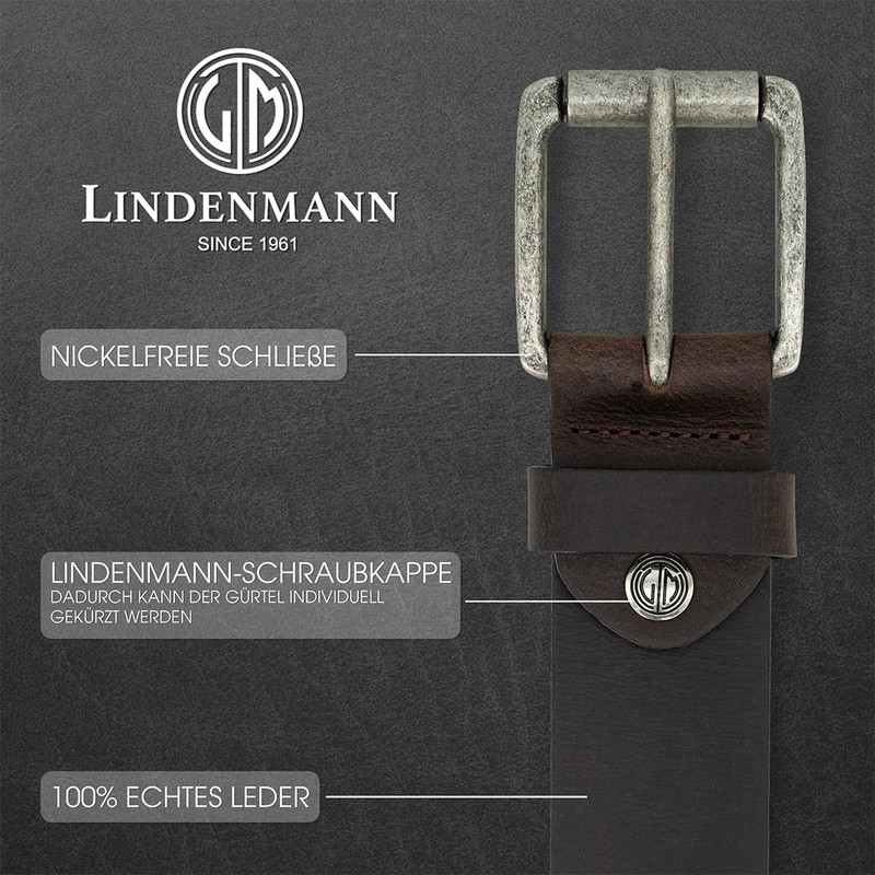 LINDENMANN Men's Leather Belt 40 mm Wide Belt Full Cowhide