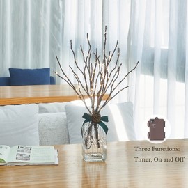 Birchlitland Lighted Brown Branches 18IN 70L Warm White Fairy Lights, LED Willow Branch Lights with Timer Battery Operated for Home Bedroom Living Room Vase Decoration