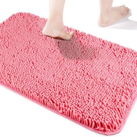 Yeaban Pink Bathroom Rugs – Thick Chenille Bath Mats | Absorbent and Washable Bath Rug Non-Slip, Plush and Soft Rugs for Bathroom, Kitchen, Shower, Sink - 17" x 24"