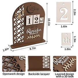 flangairy flangairy Ramadan Countdown Calendar 2025 Wooden Eid Advent Calendar 30 Day Count Wood Count Down Decorations Islamic Muslim Mosque Table Desk Indoor Decor For Home Kids Gifts