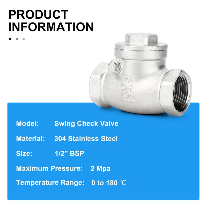 ERGAOBOY 1/2" BSP 304 Stainless Steel Check Valve, Female x