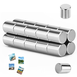 Mini Magnets Pack of 20 Neodymium Power Magnet Silver 8 x 10 mm Magnets Strong Fridge Magnet Small M Magnets Round Neodymium Magnet Fridge Magnet for Office, Whiteboard, Fridge, Door, Magnetic Board