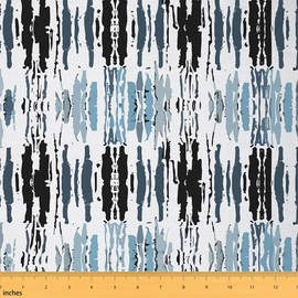 Feelyou Geometric Fabric by The Yard, Japanese Style Ethnic Stripes Upholstery Fabric for Chairs, Bohemian Fashion Decorative Waterproof Outdoor Fabric, 3 Yards, Gray Blue