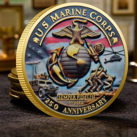 250th Anniversary US Military Commemorative Coin – Army, Navy, Marine Corps, Patriotic Challenge Coin, Veterans Appreciation Gift (ABC#)