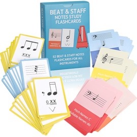 52-Piece Multi-Functional Double-Sided Music Learning Flash Cards Set, 52 Sheets of Staff Musical Note and Music Rhythm Cards, Suitable for All Musical Instruments.