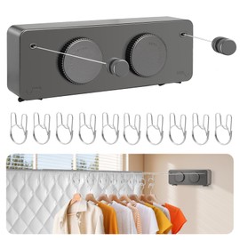 Retractable Clothesline Indoor, Non-Sagging Twin Clothes Line Outdoor,Heavy Duty Clothes Drying Laundry Line,Wall Mounted Stainless Steel Double Clothesline for Balconies, Bathroom - 2 * 13.8ft (Gray)