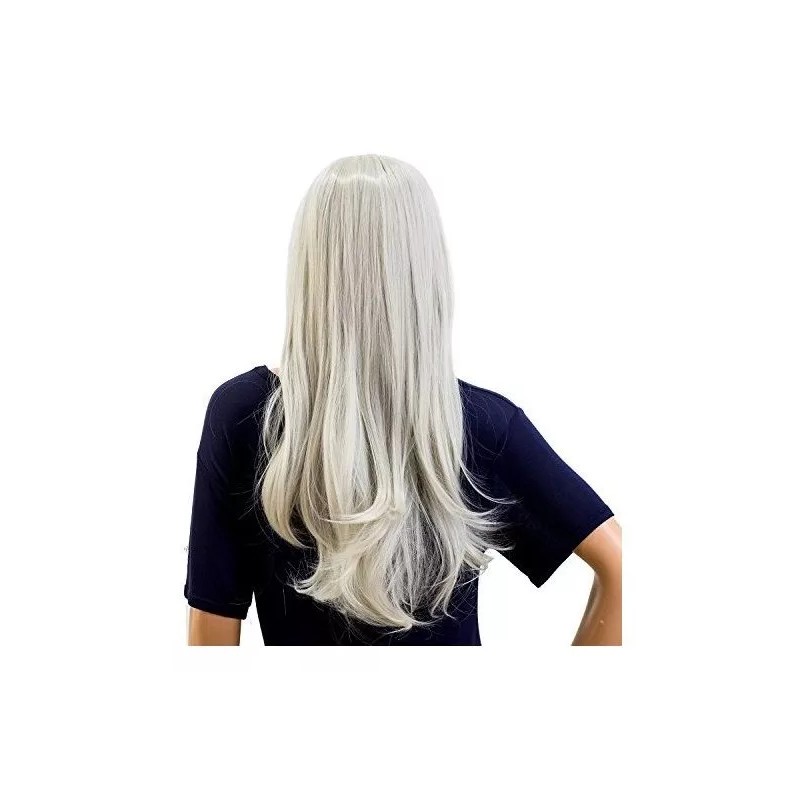 Swacc Peluca Blanco Plateado Liso 66 Cm Con Fleco Swacc