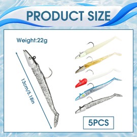 5PCS Soft Fishing Lures, 3D Eye Jig Head Soft Lure with Paddle-Tail Swimbait Pre-Rigged with Sharp Single Hook Artificial Bait Sea Fishing For Bass Pike Trout Sandeel Saltwater Freshwater 11cm/22g