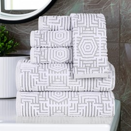 Superior Cotton 6-Piece Towel Set, Quick Dry, Bathroom Essentials, Shower, Spa, Luxury Plush Soft Absorbent Towels, Includes 2 Bath, 2 Hand, 2 Washcloth/Face Towels, Jasper Collection, Platinum