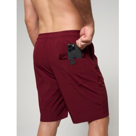 Arcweg Men's Swim Shorts Long Length Swimming Trunks with Compression Lining 2 in 1 Swimming Short with Zipper Pockets Men's Swim Trunk Quick Dry Double Layer Burgundy+Fishbones(UK)