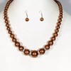 Fashion Jewelry Womens Brown Pearl and Crystal Necklace Earrings Pearl