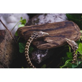 Windalf Ravon Men's Bangle Diameter 6.5 cm Vikings Ravens Odin Jewellery Bracelet Handmade Bronze, Bronze, without stone