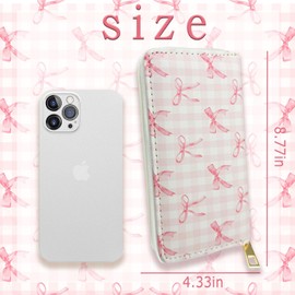 QZCYU Pink Bow Gifts, Coquette Wallet Pink Bow Cute Cash Clutch Long Billfold With Zipper Coin Pocket Ladies Girls, Birthday Gifts For Mother, Daughter, Bestie, Colleague, Friend