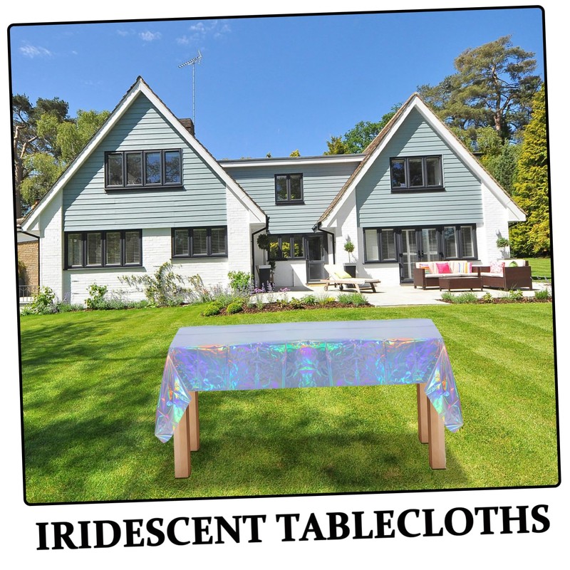 DOITOOL 4pcs Iridescent Plastic Tablecloths Holographic Foil Rectangle Covers Easy