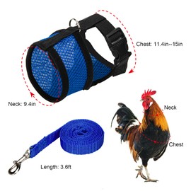 Chicken Harness with Leash, Adjustable Chicken Leash for Hens, Duck, Puppy (Blue, M)